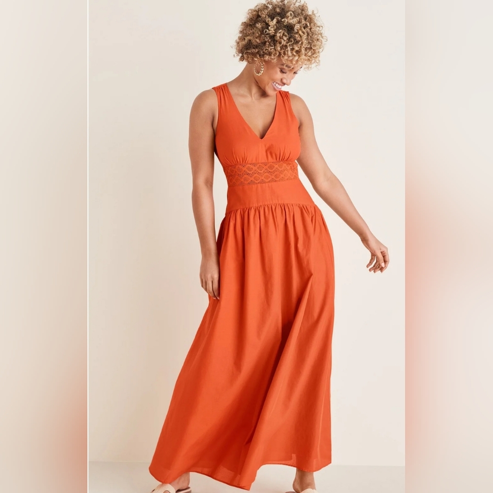NWT Lined Lace Detail Drop Waist Maxi By Venus, Size 16